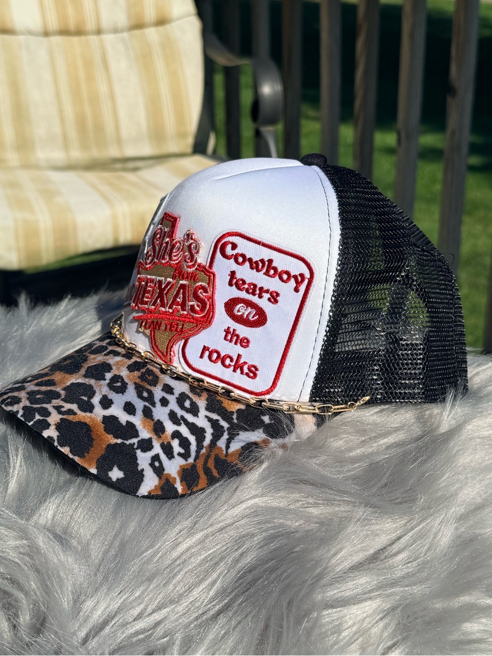 Leopard Print Trucker Hat with She’s From Texas I Can Tell Patch - Picture 2 of 3